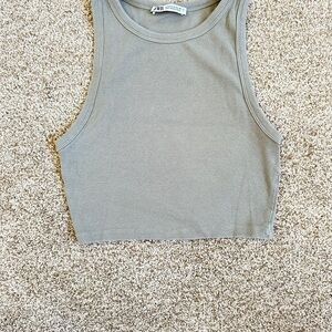 Zara Olive Green Ribbed Crop Tank